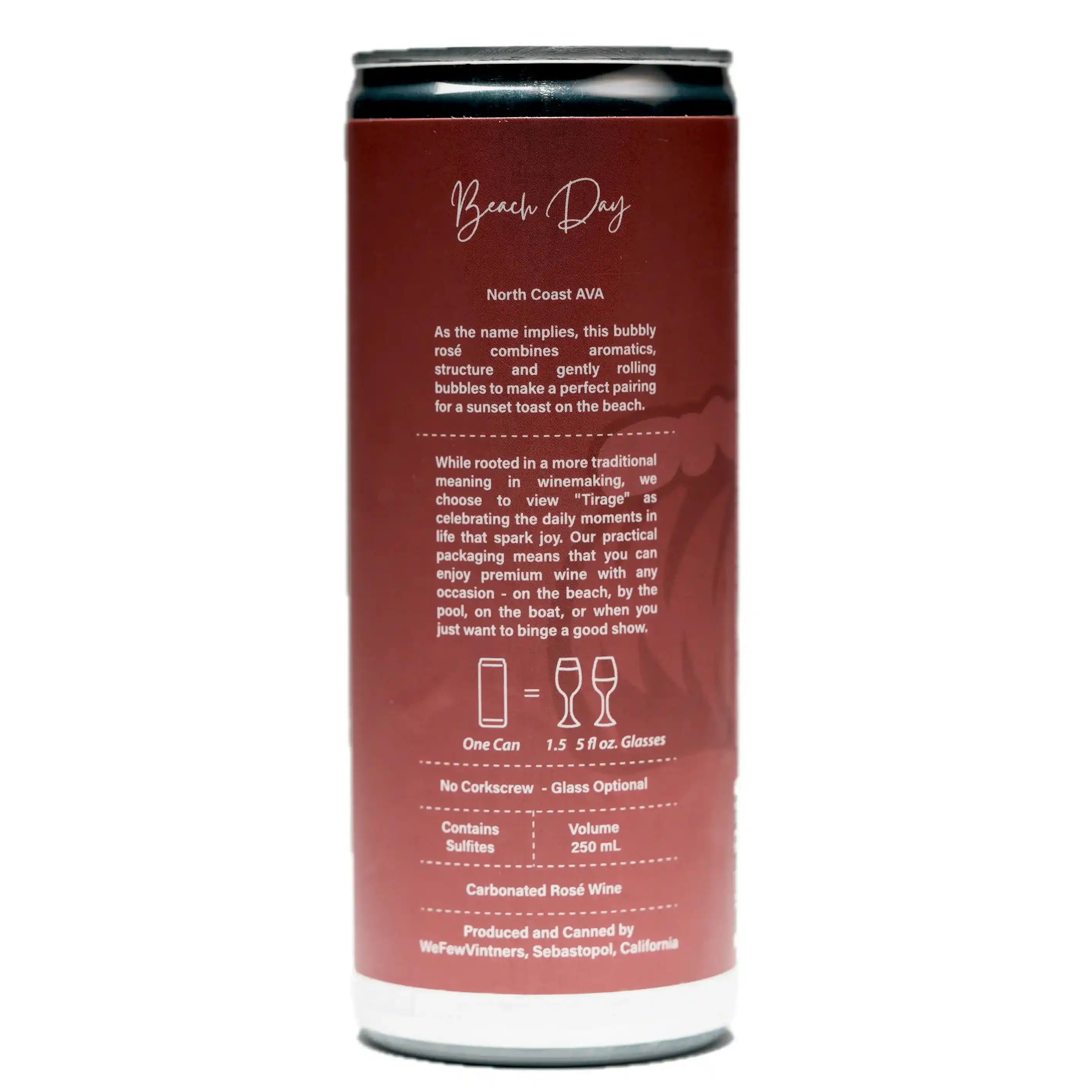 Wine can with text and branding on a white background