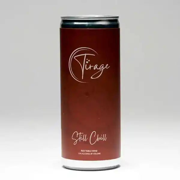 Red wine can with 'Tirage' branding on a white background